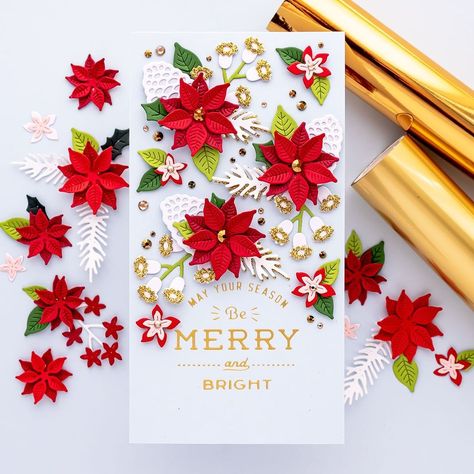 Yana Smakula ✂️ Cardmaking on Instagram: “May Your Season Be Merry & Bright 🎄 I'm having so much with this year's Christmas products from @teamspellbinders. I'm sharing the next…” Spellbinders Christmas Cards, Poinsettia Cards, Spellbinders Cards, Holiday Paper, Winter Cards, Christmas Cards Handmade, Xmas Cards, Christmas Season, Flower Cards