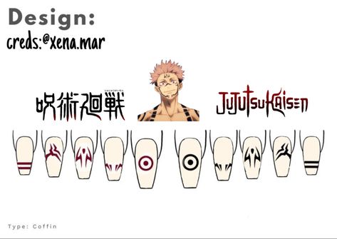 Toji Nail Ideas, Easy Anime Nail Designs, Anime Themed Nails Simple, Anime Style Nails, Jujutsu Kaisen Tattoo Ideas Simple, Easy Nail Drawing, Sukuna Nails Design, Nanami Nails, Jjk Nails Designs