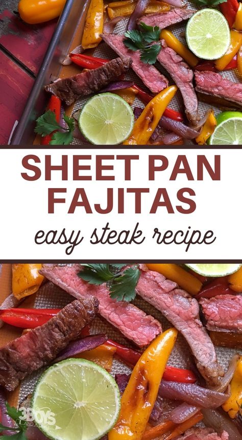 30 Minute Sheet Pan Beef Fajitas Sheetpan Fajitas Beef, Sheet Pan Beef Fajitas, Sheet Pan Beef, Fast And Easy Dinner, Quick Beef Recipes, Flank Steak Recipes, Beef Fajitas, Easy Steak Recipes, Pan Recipe