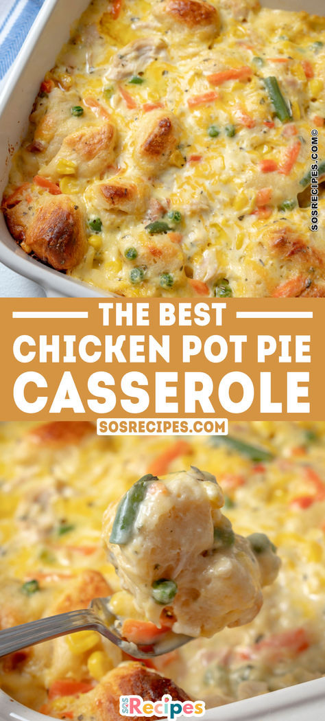 I’ve always loved chicken pot pie casserole  but found dealing with pie dough too tedious and time-consuming. I used to stick to store-bought versions until I discovered a much easier alternative—using refrigerated biscuits instead of pie dough. Creamy Chicken Pot Pie With Biscuits, Chicken Pot Pie Frozen Biscuits, Garlic Bread Chicken Pot Pie, Chicken Pot Pie Large Group, Best Chicken Pot Pie With Biscuits, Jiffy Chicken Pot Pie, Pot Pie Pasta Casserole, Easy Dinners For Families Healthy, Pot Pie Biscuit Topping