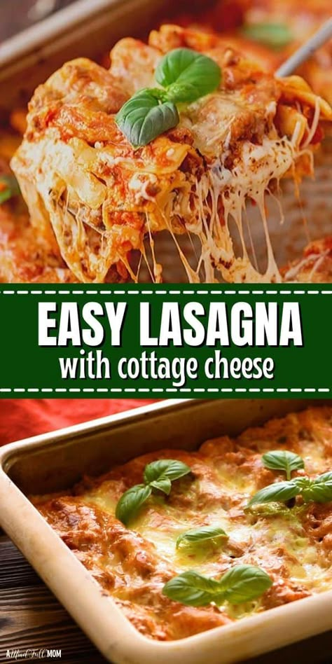 If you are looking for an Easy Lasagna recipe you have just found it! This Easy Homemade Lasagna may not be traditional, but it is still delicious and ready with only minutes of prep work! This homemade lasagna is made without par-boiling the noodles and a simple meat sauce and cottage cheese filling. It is a quick and easy dinner perfect for any family dinner. Easy Cottage Cheese Lasagna, Lasagna Recipe With Ready Bake Noodles, Lasagna With No Bake Noodles, Easy Lazy Lasagna Recipe, Homemade Lasagna Recipe With Cottage Cheese, Lasagna Casserole With Cottage Cheese, No Boil Noodle Lasagna Recipe, Easy Lasagna With Cottage Cheese, Lasagna Using Cottage Cheese