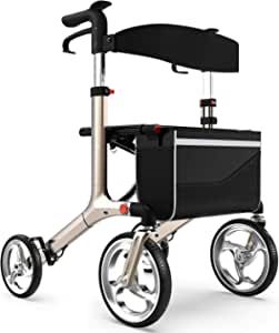 Healconnex Luxury Rollator Walkers for Seniors-Bulit-in Cable Rollator Walker with Seat, 10"Large Wheels,Aluminium Lightweight Senior Walker with Soft Rubber Handle,Padded Seat and Backrest Walker For Seniors, Euro Style, Aluminum Wheels, Chairs For Sale, Folded Up, Walkers, Soft Rubber, Best Sellers, Baby Strollers