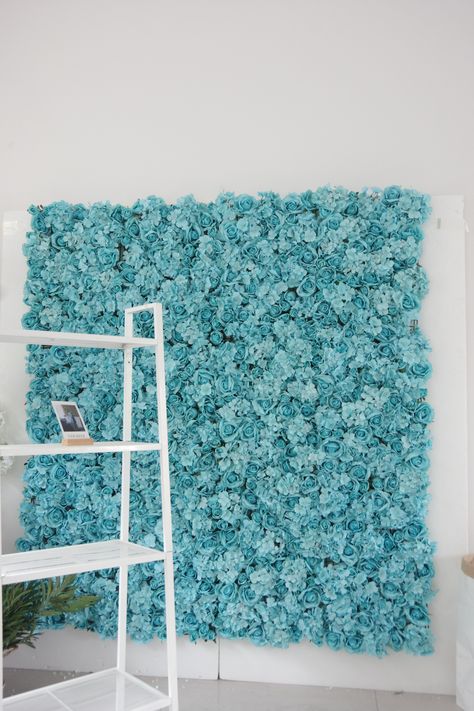 India hot sale simulation hydrangea and rose mix flower wall supplier Tiffany Blue Flower Wall, Blue Lash Room Decor, Tiffany Blue Office, Tiffany Blue Party Decorations, Blue Office Decor, Tiffany Blue Flowers, Royal Nails, Lash Room Ideas, Sweet 15 Party Ideas Quinceanera