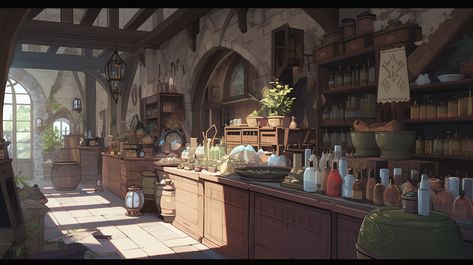 Magic Shop Concept Art, Tavern Concept Art, Wisteria Aesthetic, Tavern Aesthetic, Witch Moodboard, Fantasy Tavern, Background Tips, Fantasy Interior, Landscape Anime