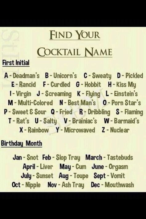 Screaming liver Funny Name Generator, Birthday Scenario, Drink Names, Cocktail Names, Interactive Posts, Name Games, Funny Names, Name Generator, What Is Your Name