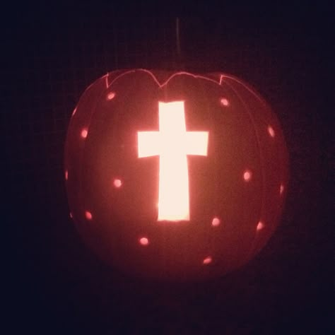 Christian pumpkin Cross Carved Pumpkin, Christian Carving Pumpkins Ideas, Pumpkin Carving Christian, Christian Pumpkin Ideas, Cross Pumpkin Carving, Christian Painted Pumpkins, Jesus Pumpkin Carving Ideas, Angel Pumpkin Carving, Catholic Pumpkin Carving