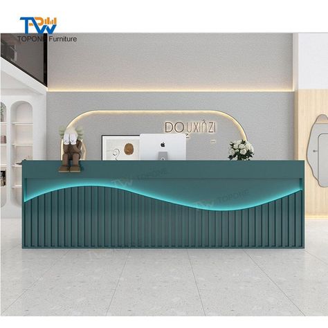 OEM or ODM are warmly welcome. More designs, kindly contact us. Led Reception Desk, Reception Table Design, Waiting Room Design, Modern Restaurant Design, Corian Solid Surface, Desk Kitchen, Reception Desk Office, Lobby Interior Design, Reception Desk Design