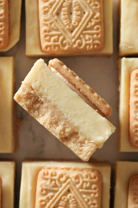 Custard Cream Tray Bake Slice (No-Bake) - EatCookBake | Quick And Easy Dessert Recipes Easy No Bake Traybakes, Cream Slice Recipe, Easy Slice Recipes Simple, Fudge Slice Recipes, Tray Bake Desserts, Tray Bake Recipes Dessert, Sweet Treats Easy To Make No Bake, Cake Tray Bakes, Tray Bakes Cakes