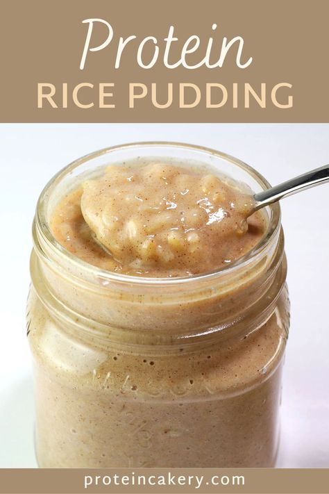 A delicious rice pudding recipe with cooked rice and whey protein! Great for a post-workout meal or anytime snack. Rice Pudding With Fruit, Rice Protein Powder Recipes, Protein Rice Pudding, Instant Rice Pudding, High Protein Rice, Cooked Rice Recipes, Easy Protein Snacks, Protein Sweets, Protein Rice