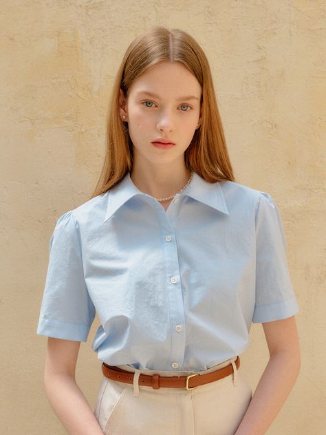 Designer fashion, Seoul-fully created | W Concept Sky Blue Shirt Outfit, Short Sleeve Shirt Outfit, Benefits Of Avocado, Sky Blue Shirt, Night Beauty Routine, Blue Shirt Women, Short Sleeve Linen Shirt, Persian Fashion, Night Beauty