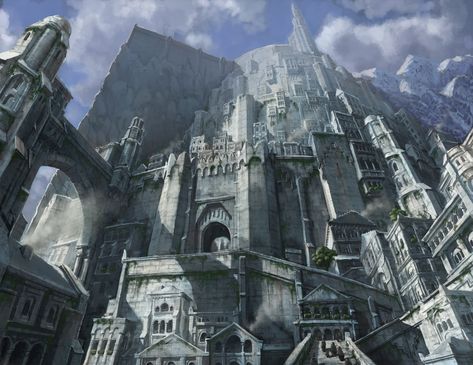 Minas Tirith, The City of Kings....wonder how much they would have charged for a night? Minas Tirith, Alan Lee, John Howe, Into The West, Tolkien Art, Fantasy City, Fantasy Castle, Fantasy Places, Legolas