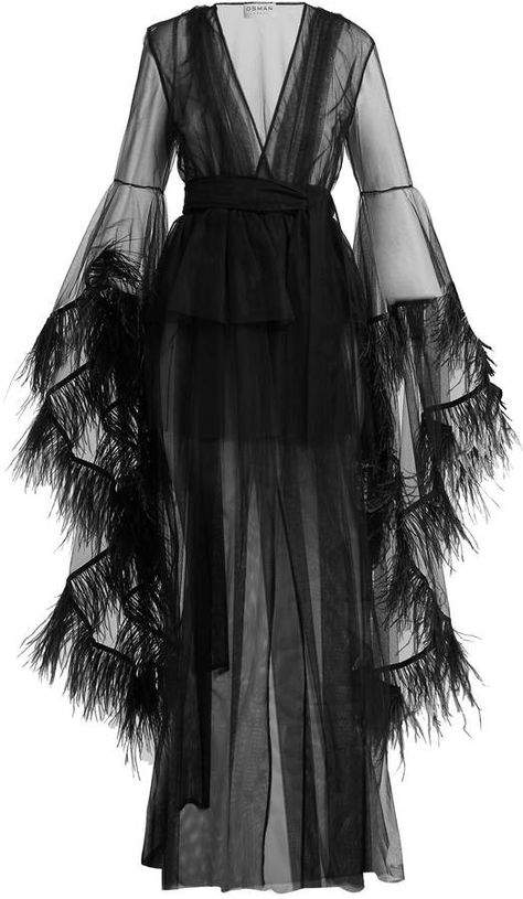 Elegant Goth, Evening Coat, Ostrich Feather Trim, Satin Wrap Dress, Fashion D, Night Dress For Women, Fairy Fashion, Ostrich Feather, Satin Pyjama Set