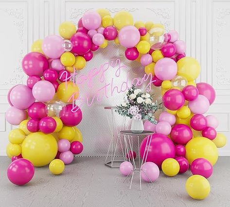 Amazon.com: Hot Pink Yellow Balloons Arch Garland Kit-148Pcs Pink Yellow Balloon Garland for Birthday Anniversary Baby Shower Engagement Wedding Retirement Party Decoration : Toys & Games Pink And Yellow Party Decorations, Pink Yellow Balloon Garland, Yellow And Pink Party, Pink And Yellow Birthday Party, Yellow Balloon Garland, Yellow Party Decorations, Lucy Loo, Yellow Birthday Parties, Pink Birthday Decorations