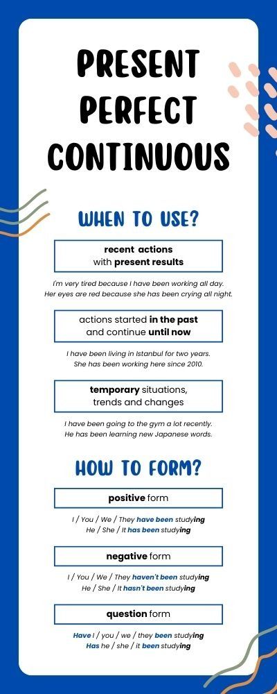 Present Perfect Continuous Tense English Grammar Infographic Grammar Tenses Chart, English Grammar Tenses Chart, Present Perfect Continuous Tense, Language Acquisition Theories, Present Perfect Simple, Tenses Rules, Present Perfect Continuous, Tenses Chart, Grammar Tenses