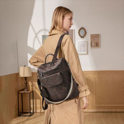 Backpack: (L) 12.50 x (W) 6 x (H) 13 inches. Wristlet: (L) 8.75 x (H) 6 inches. Adjustable back straps: 35.55"(longest size). Detachable shoulder strap: 12.50". #backpack #bags for women #fashion bags #summer bags #back to school Bags For Women Fashion, Leather Backpack Purse, Purse For Women, Womens Designer Fashion, Designer Backpacks, Bags Travel, Backpack Purse, Travel Backpack, Back Strap