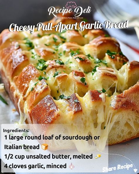 Recipe Deli Recipe Deli, Pull Apart Garlic Bread, Deli Food, Italian Bread, Food Names, Pull Apart, Garlic Bread, Unsalted Butter, Garlic Cloves