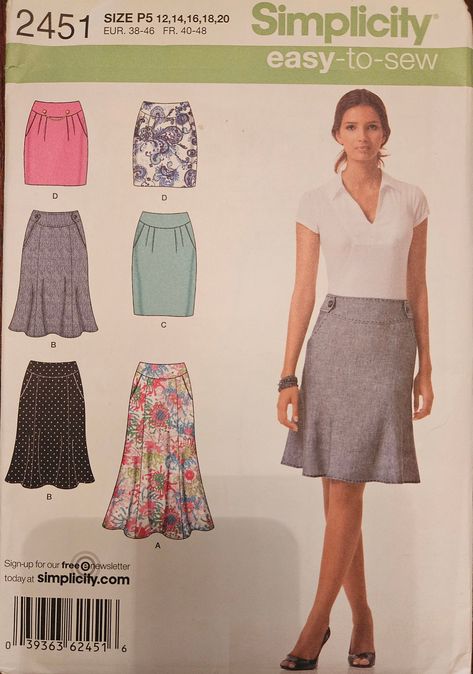 Simplicity 2451 Misses Woven Skirts | Gored or Straight Skirts in 2 Lengths, Back Zipper | Easy Sewing Pattern, sizes 12-14-16-18-20 - UNCUT Simplicity Skirt Patterns, Paper Sewing Patterns, Straight Skirt, Easy Sewing Patterns, Simplicity Patterns, Skirt Pattern, Cute Pattern, Size 12, Easy Sewing