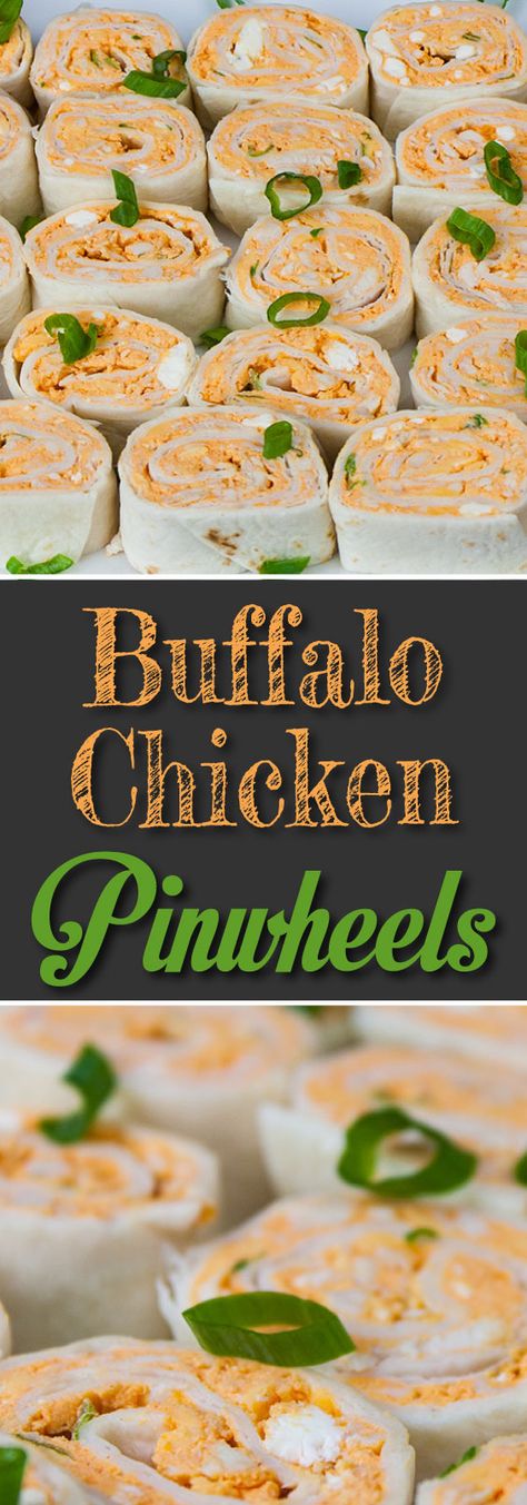 Easy Buffalo Chicken Pinwheels - A perfect party, barbecue, game day or large gathering appetizer. Cool, creamy, tangy and loaded with buffalo wing flavor. Appetizers Meat, Buffalo Chicken Pinwheels, Buffalo Chicken Rolls, Chicken Pinwheels, Keto Meat, Easy Buffalo Chicken, Chicken Roll Ups, Buffalo Chicken Meatballs, Chicken Roll