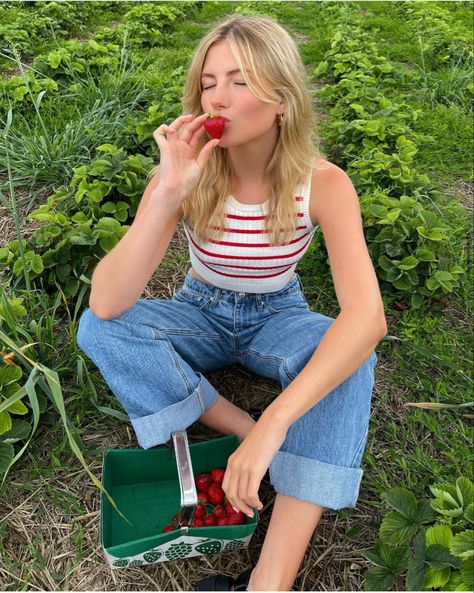 Will Griffin, Strawberry Picking Outfit, Adams Aesthetic, Annie Walker, Strawberry Outfit, Sarah Adams, Strawberry Picking, Farm Clothes, Practice Makes Perfect