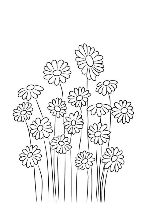 Daisy Outline Drawing, Flower Outline Drawing Aesthetic, Outline Art Aesthetic, Outline Drawings Aesthetic, Simple Flower Coloring Pages, Flower Outline Drawing, Simple Coloring Pages Aesthetic, Embroidery Flowers Pattern Templates, Garden Outline