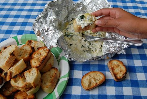 Campfire Spinach Artichoke Dip - Powered by @ultimaterecipe Canned Meats, Best Camping Meals, Make Ahead Appetizers, Best Party Food, Salsa Dip, Spinach Artichoke Dip, Creamed Spinach, Artichoke Dip, Spinach Artichoke