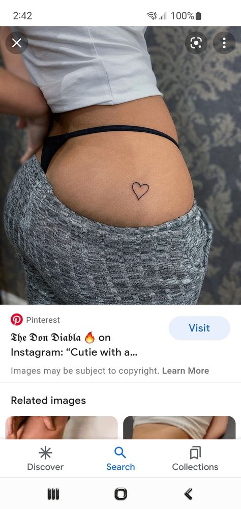 Red Heart On Buttcheek Tattoo, Heart On Buttcheek Tattoo, Tattoo On Lower Stomach, Heart Tattoo On Bum Cheek, Lower Stomach Tattoos For Women, Lower Stomach Tattoos, Stomach Tattoos Women, Tiny Heart Tattoos, Waist Tattoos