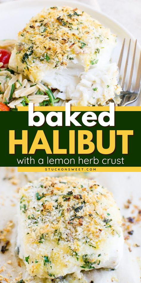 You're just 20 minutes away from this easy summer meal! It's a summer dinner idea featuring baked fish filet. Not only is this baked halibut recipe healthy, but it also has a flavorful lemon herb crust! Halibut Filet Recipes, Healthy Halibut Recipes Clean Eating, Hazelnut Crusted Halibut, Baked Halibut Recipes Mayo, How To Cook Halibut In The Oven, Heavenly Halibut Recipe, Baked Halibut Oven, Bbq Halibut Recipes, Baked Halibut Recipes