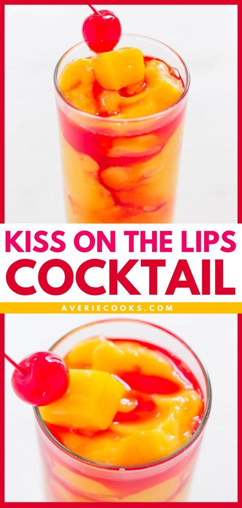 Kiss On The Lips Cocktail, spring, summer drinks, easy cocktail recipes Malibu Rum And Peach Schnapps Drinks, Fresh Fruit Alcohol Drinks, Peach Paradise Cocktail, Malibu Peach Rum Drinks, Fun Party Cocktails, Mango Vodka Drinks Recipes, Mango Vodka Drinks, Peach Snapps Drinks Recipes, Drinks With Peach Schnapps