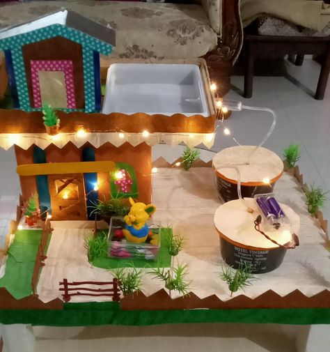 For class 7 Rain Water Harvesting Project, Rain Water Harvesting Model, Rain Water Harvesting, Water Harvesting, Paddle Pop, Cardboard Model, Pop Box, Water House, Cardboard House