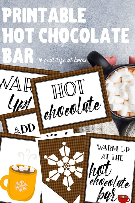 If you're planning to make a hot chocolate buffet for your next party, you'll love these free printable hot chocolate bar signs for decorations and labels. Free Printable Coffee Bar Signs, Hot Cocoa Bar Sign Diy, Hot Cocoa Sign Free Printables, Free Hot Cocoa Bar Printables, Hot Cocoa Bar Sign Free Printable, Hot Chocolate Bar Sign Printable Free, Hot Cocoa Bar Printables Free, Hot Chocolate Bar Free Printables, Hot Chocolate Sign Printable