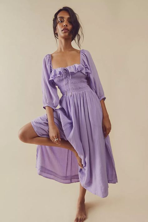 Long Dresses Elegant, Dress Trendy, Camisole Dress, Solid Color Dress, Cotton Midi Dress, Floral Ruffle, Belleza Natural, Trendy Dresses, Purple Dress