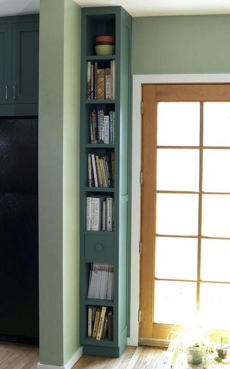 Narrow Bookcases - Ideas on Foter Tall Narrow Bookcase, Narrow Bookshelf, Narrow Shelves, Corner Bookshelves, Small Bookshelf, Bookcase Design, Hallway Storage, Space Decor, Living Room Diy