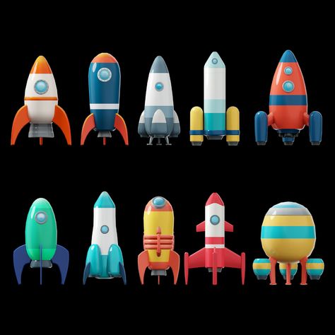 Rockets Game, Space Toys, Space Rocket, Free Cartoons, Game Ui, 3d Illustration, Toy Store, Space Art, Art Tutorials