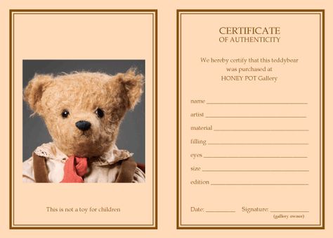 1 Bee Certificate, Dog Birth, Passport Template, Doll House Diy, Birth Certificate Template, Teddy Bears Picnic, Character Template, Adoption Certificate, Artist Materials