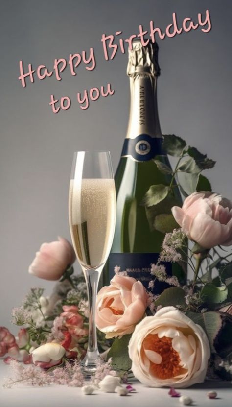 Flowers And Champagne, Champagne Images, Happy Birthday Drinks, Happy Birthday Flower Cake, Happy Birthday Wishes Pics, Happy Birthday Flowers Wishes, Happy Birthday Illustration, Happy Birthday Wishes Messages, Birthday Wishes Pics