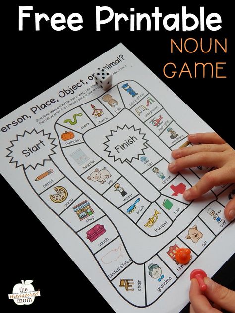 This is a wonderful free game for teaching nouns in first grade! Kids look at each common name and tell if it's a person, place, object, or animal. #grammar #nouns #firstgrade Nouns Activities For Kindergarten, Nouns Kindergarten Free, Verb Lesson, Nouns For Kids, Noun Games, Parts Of Speech Games, Teaching Nouns, Verb Games, Homeschool Materials