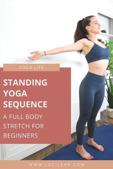 Standing Yoga Sequence For Beginners, Standing Yoga Poses Beginner, Yoga Warmup Sequence, Standing Yoga Sequence, Standing Stretches, Yoga Sequencing, Full Body Stretching Routine, Yoga Videos For Beginners, Standing Yoga Poses