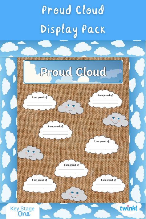 Classroom Wellbeing Display, Proud Cloud Display, Sky Classroom Decor, Sky Themed Classroom, Cloud Classroom Theme, Sky Classroom Theme, Achievement Board Ideas, Cloud Classroom Decor, Cloud Display