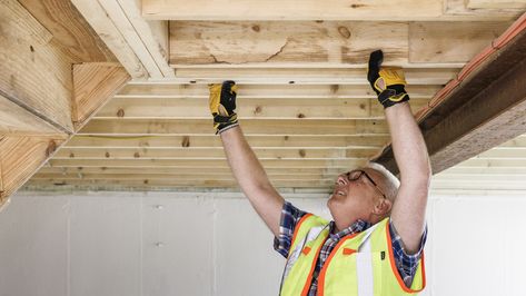 9 Genius Exposed Basement Ceiling Ideas To Make Your Space Look Intentional - House Digest Open Joist Basement Ceiling, Ceiling Joists Framing, Basement Slat Ceiling, Finished Basement With Exposed Ceiling, Exposed Joist Ceiling, Brighten Basement, Exposed Basement Ceiling Ideas, Exposed Ceiling Joists, White Ceiling Paint