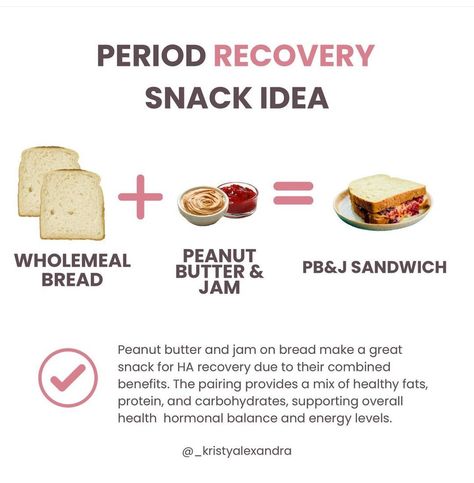 Peanut butter and jam on bread makes a great snack for HA (period loss) recovery due to their combined benefits. 🍞 The pairing provides a mix of healthy fats, protein, and carbohydrates, supporting overall health hormonal balance and energy levels. Are you currently in HA recovery and don’t know what the best way to nourish your body is? ✨ I know how frustrating it is when your period goes MIA, leaving you feeling stressed and unsure of what to do next. The endless cycle of trying and ... Foods Good For Period, Period Snacks, Period Recovery, Bread Jam, Butter Bread, Breakfast Salad, Hormonal Balance, Nourish Your Body, Breakfast Meal Prep