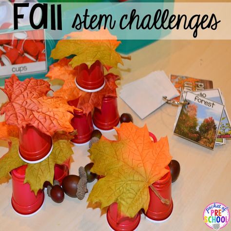 Fall Stem Activities Kindergarten, Fall Stem Challenge Kindergarten, Pocket Of Preschool Fall, Harvest Stem Activities Preschool, Leaves Stem Activities Preschool, Leaves Unit Preschool, Fall Independent Activities Preschool, Fall Stem Activities Preschool, Stem Prek