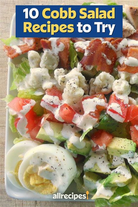 Salads Recipes Cobb, Cobb Salad Recipes For Dinner, Green Side Salad Recipes, Cob Salad Dressing Recipes, Chopped Cobb Salad Recipes, Steak Cobb Salad Recipe, Summer Cobb Salad, Easy Cobb Salad Recipe, Chefs Salad Recipes