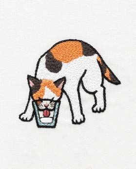 Learn to stitch this adorable cat working to get that last bit of water from the glass with Cat Lady Embroidery, offering more than 300 embroidery patterns for cat lovers. Offers a range of ideas in different styles, shapes, genres from simple to more complex. A purrfect book for embroidery beginners or those looking for fun and simple patterns. Original designs and clear instructions make this book a must have for any embroidery enthusiasts library. #embroidery #needlepoint #needlework Embroidery Ideas Simple, Cat Embroidery Pattern, Embroidery Cat Patterns, Doodle Embroidery, Embroidered Cat, Cat Embroidery Simple, Embroider Cats, Cute Cat Embroidery, Funny Cat Embroidery