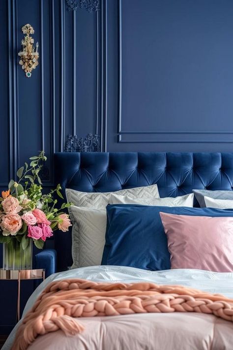 Navy Blue Headboard Bedroom Ideas: Chic Transformations Navy Blue Headboard Bedroom Ideas Accent Wall, Headboard Decor Ideas, Navy Blue Headboard Bedroom Ideas, Blue Headboard Bedroom Ideas, Blue Headboard Bedroom, Bedroom Ideas Chic, Dc Bedroom, Navy Blue Headboard, Headboard Bedroom Ideas