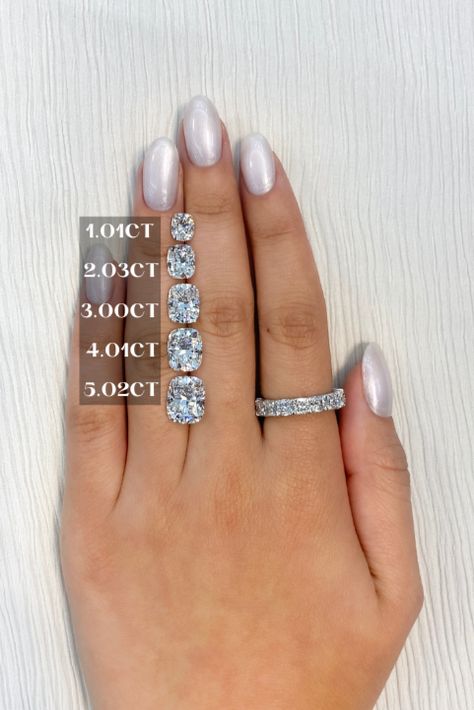 4 Ct Elongated Cushion Engagement Ring, 3.5 Carat Cushion Engagement Ring, Elongated Cushion Carat Comparison, Cushion Engagement Ring 3 Carat, 6 Carat Cushion Engagement Ring, 4 Carat Cushion Cut Engagement Ring, Fake Diamond Engagement Rings, Different Carat Sizes On Hand, Cushion Cut Engagement Ring 2 Carat