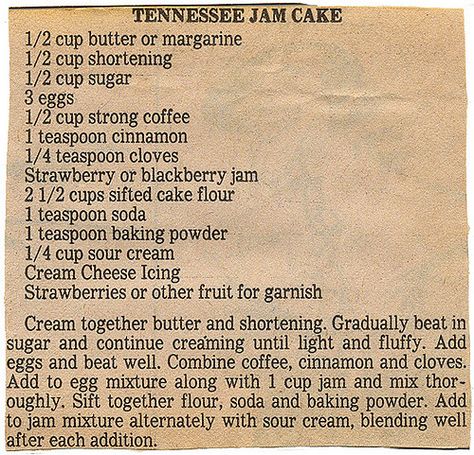 Tennessee Jam Cake, Old Fashioned Jam Cake Recipe, Tennessee Recipes, Jam Cake Recipe, Jam Cake, Heirloom Recipes, Handwritten Recipes, Vintage Cooking, Grandmas Recipes