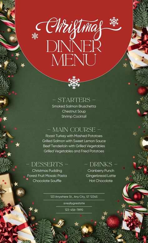 Christmas Menu Background, Xmas Dinner Invitation, Christmas Food Menu Design, Christmas Dinner Menu Design, Christmas Menu Design Ideas, Xmas Menu Design, New Year Menu Design, Christmas Food Poster, Christmas Menu Design