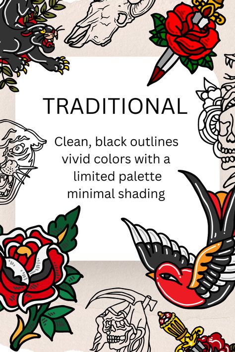 Old School Color Palette, Traditional Tattoo Color Palette, Old School Tattoo Style, Traditional Color Palette, Limited Palette, Different Art Styles, School Tattoo, Flash Art, Brand Board