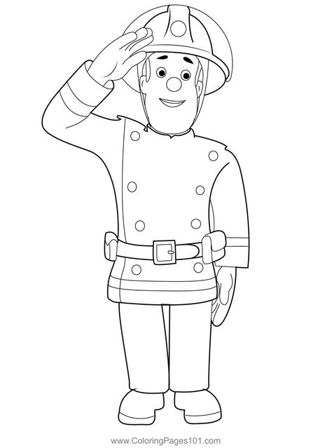 Sam Salute Coloring Page Fireman Drawing Easy, First Responders Coloring Page, Firefighters Coloring Pages, Firefighter Cartoon Drawing, Fire Fighter Coloring Pages For Kids, Fireman Sam, Birthday Card Craft, Vacation Bible School, Bible School