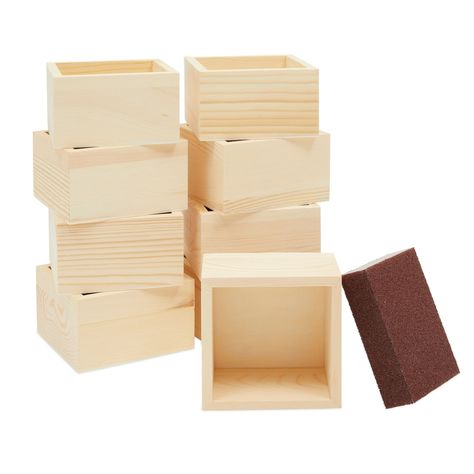 10 Unfinished Small Wooden Boxes for Crafts with 1 Sanding Sponge (4 In, 11 Pieces) | Michaels Lighthouse Woodworking Plans, Color Book Pages, Unfinished Wood Boxes, Small Wooden Boxes, Paint Wood, Jewelry Hair Accessories, Bathroom Counter, Rings And Bracelets, Plastic Wood